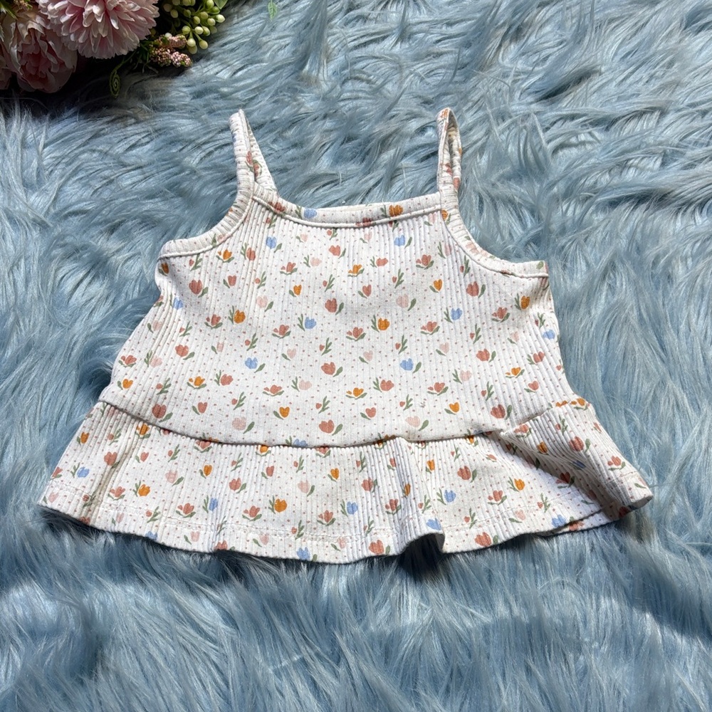 Rabbit + Bear Organic Floral Dot Ribbed Tank sz 3T